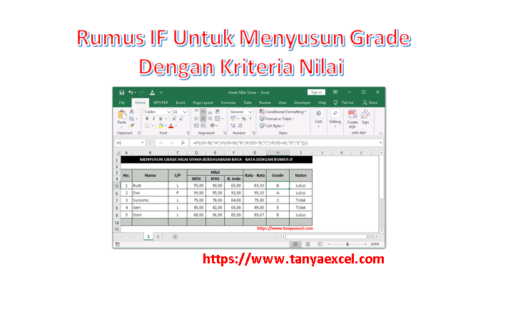 Rumus IF Untuk Grade Nilai Siswa Dalam Excel